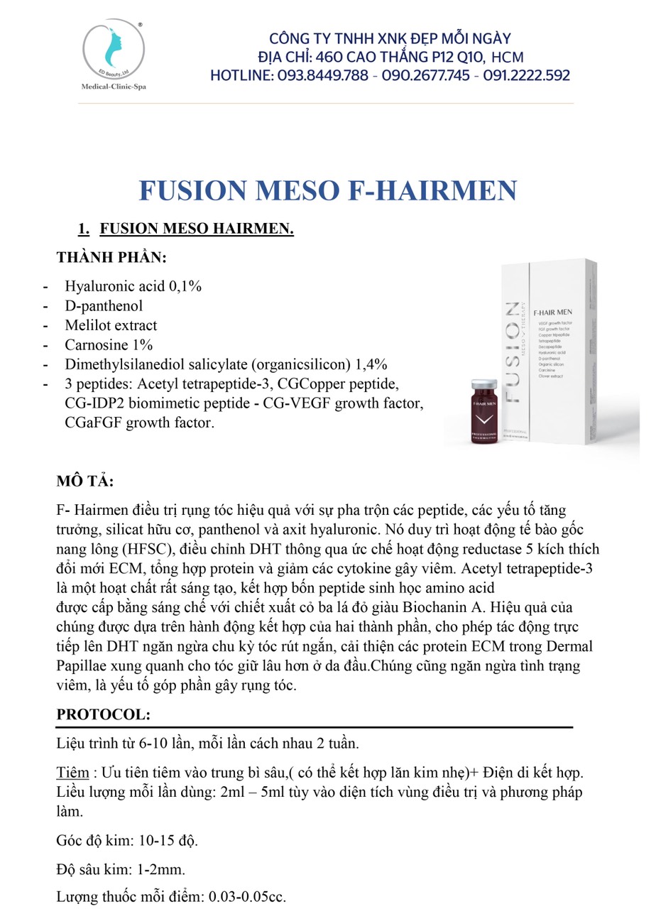 Tài liệu mình họa liệu trình kích thích mọc tóc Fusion Meso F-Hair Men tờ 1