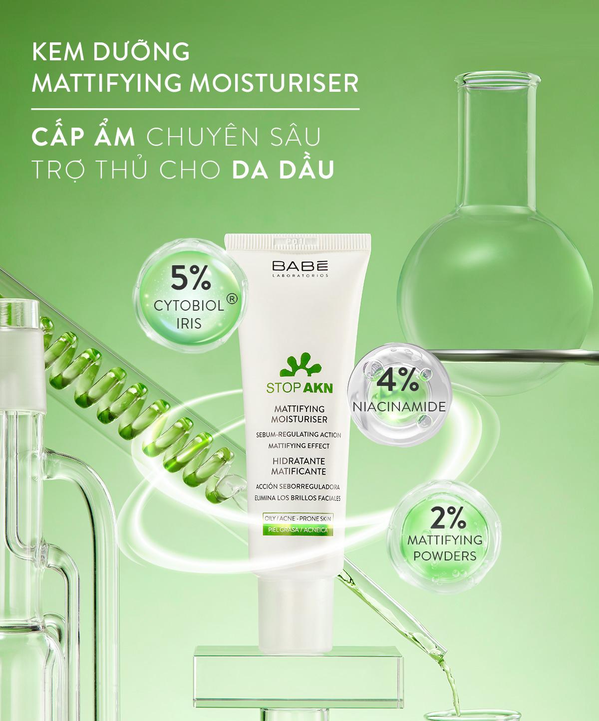 Kem cấp ẩm cho da dầu mụn Babe Stop AKN Mattifying Moisturiser