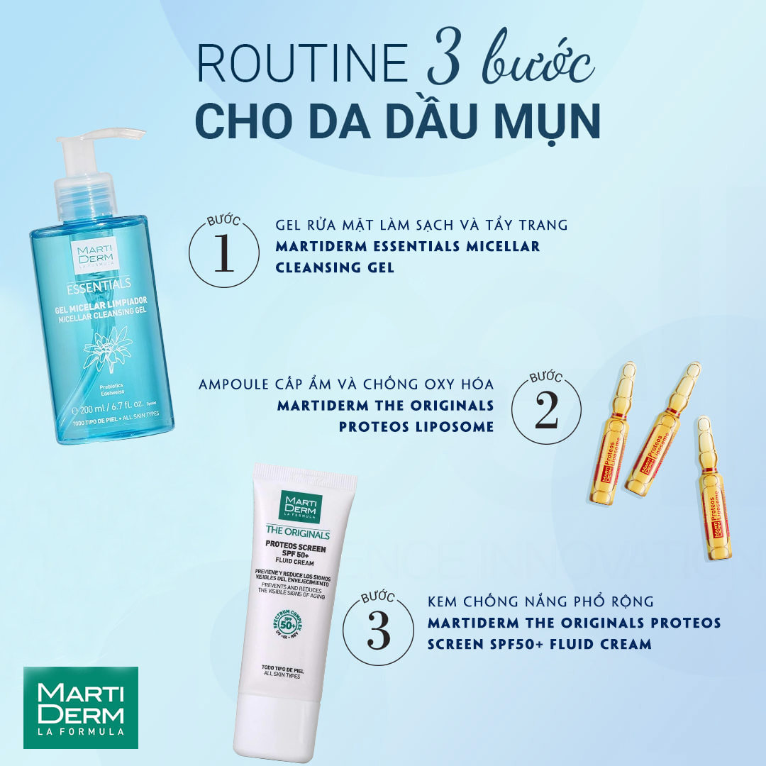 Bộ 3 sản phẩm Martiderm dành cho da dầu mụn